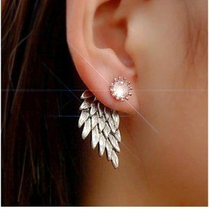 Jacket Silver Crystal Angel Wings Earrings